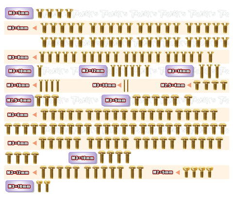 GSS-F190   Gold Plated Steel Screw Set 185pcs.( For Serpent F190 )