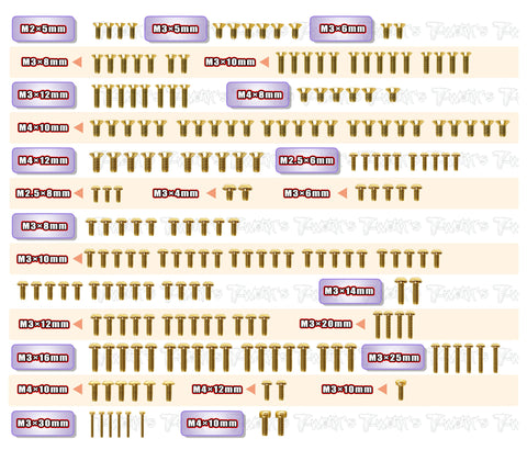 GSS-S35-GT2.2e FTE    Gold Plated Steel Screw Set 211pcs.( For SWORKZ S35-GT2.2e FTE )