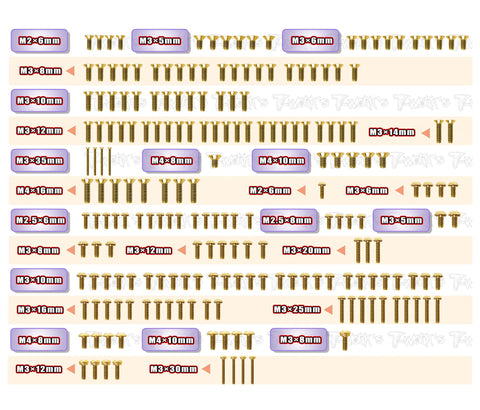 GSS-S35-GT2   Gold Plated Steel Screw Set 204pcs.( For SWORKZ S35-GT2 )