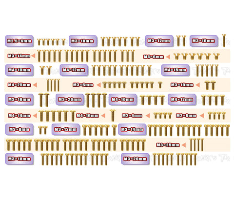 GSS-SCT4102.0    Gold Plated Steel Screw Set 180pcs.( For Tekno SCT4102.0 )