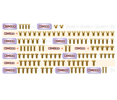 GSS-X4F'25    Gold Plated Steel Screw Set 106pcs.( For Xray X4F'25 )