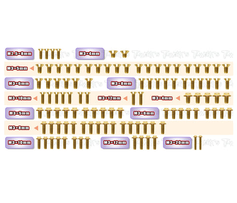 GSSU-X4F'25    Gold Plated Steel UFO Screw Set 106pcs. ( For Xray X4F'25 )