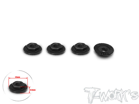 TA-164-BK    7075-T6 Alum.large-contact Low Profile serrated flanged reverse thread nut Black M4 (4pcs.)