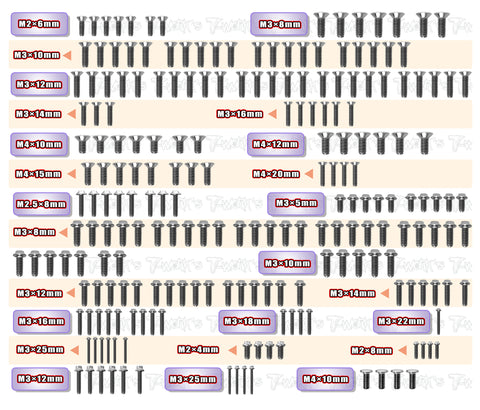 TSSU-MBX8TR   64 Titanium Screw set ( UFO Head ) 212pcs.( For Mugen MBX8TR )