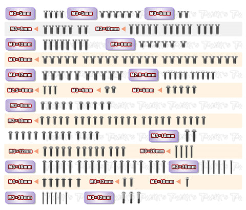 TSSU-S35-GT2.2e FTE    64 Titanium Screw set ( UFO Head ) 212pcs.( For SWORKZ S35-GT2.2e FTE )